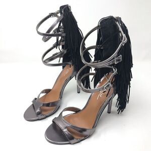 Nasty Gal String Your Heart Out Fringe Tassel Pewter Silver Stiletto Heels